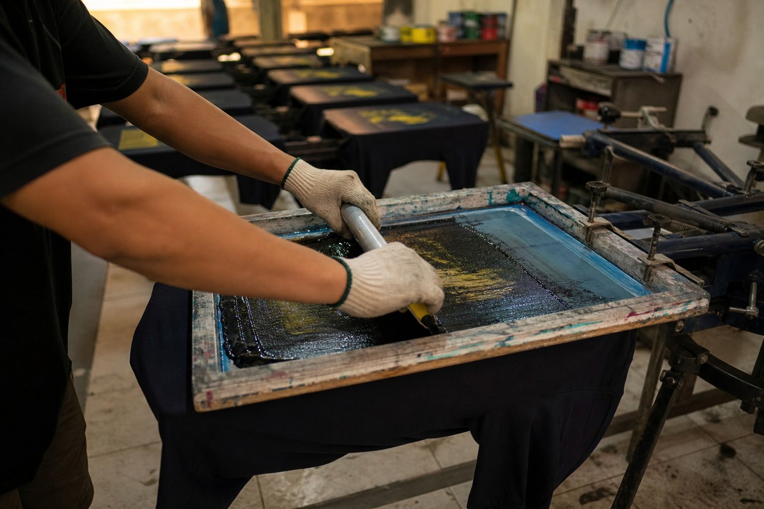 Proses produksi sablon kaos di workshop KaosKita